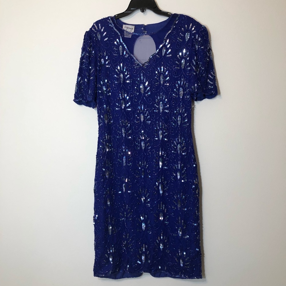 Vintage Stenay 100% Silk Sequins Dress Size 12